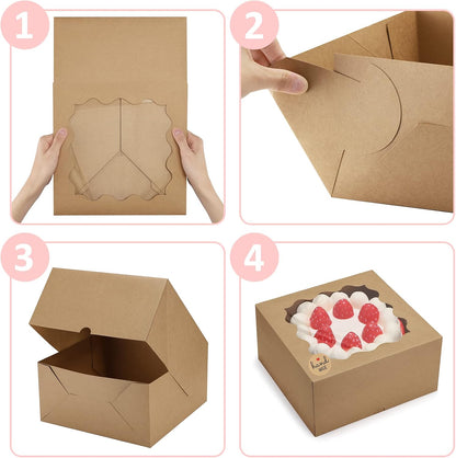 Eupako Auto-popup 10x10x5 Cake Boxes with Window, 24pcs Quick Fold White Bakery Boxes, Easy Assemble Gift Box for Pies, Cookies, Pastries, Chocolates, Party, Wedding