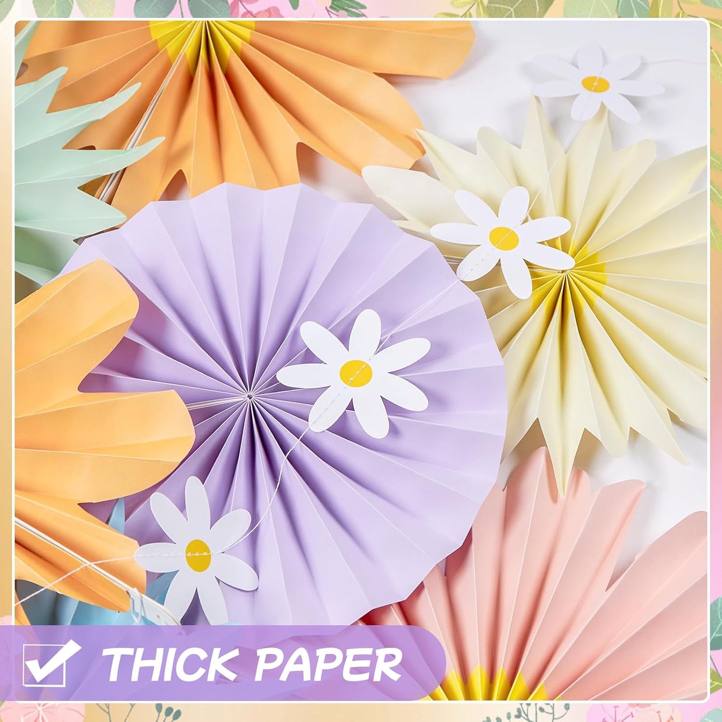PAPER JAZZ Paper Flowers with Paper Fan Boho Hanging Decor Artificial Flowers Decorations for Wall Pink and Orange Party Decorations for Classroom, Beach Party, Summer Birthday Party Pack of 11.