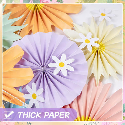 PAPER JAZZ Paper Flowers with Paper Fan Boho Hanging Decor Artificial Flowers Decorations for Wall Pink and Orange Party Decorations for Classroom, Beach Party, Summer Birthday Party Pack of 11.