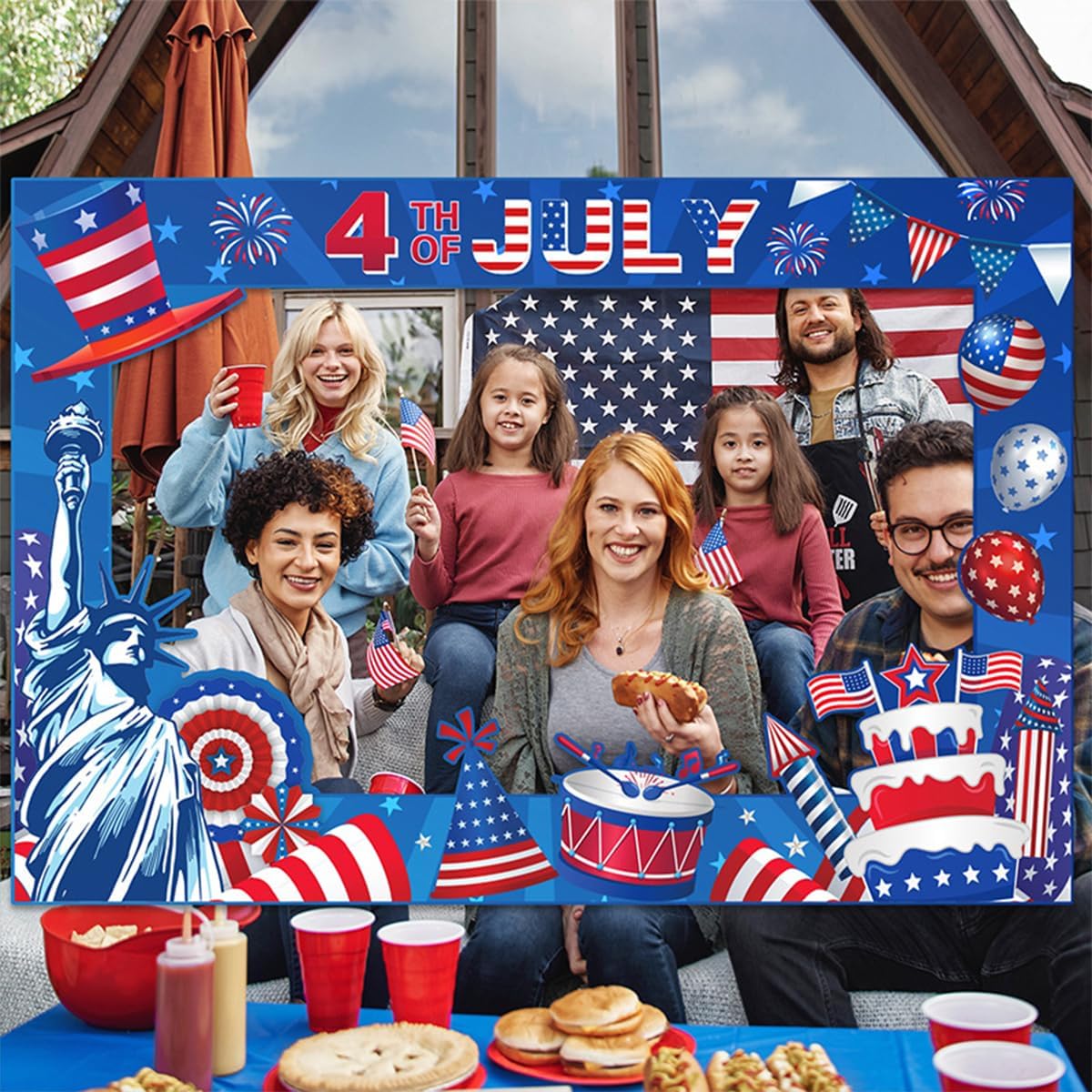 4th of July Photo Booth Props Photo Frame Independence Day Photography Posing Selfie Supplies Funny Picture Decorations for Patriotic Memorial Themed Party Favor Masquerade Backdrop Decor Supplies