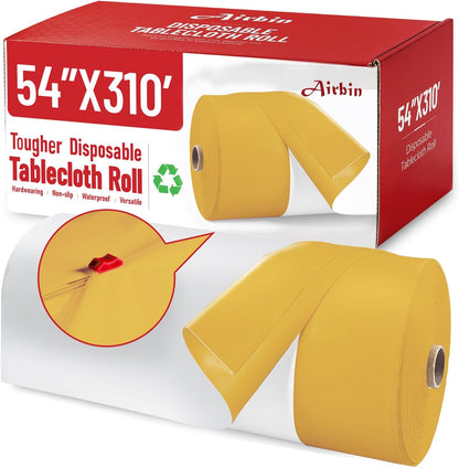 Plastic Table Cloth, 310 Ft X 54 in Disposable Tablecloth White Plastic Tablecloth with Any Cut Sliding Cutters Premium Table Cover Roll for Picnics, Parties, Birthdays, Weddings