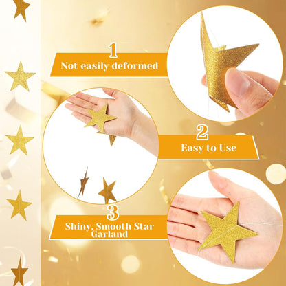 Spakon 65 Feet Glitter Star Paper Garland Banner Hanging Decoration Star Streamers Double Side 2026 Graduation Decorations for Wedding Birthday Festival New Year Party Decoration (Gold)