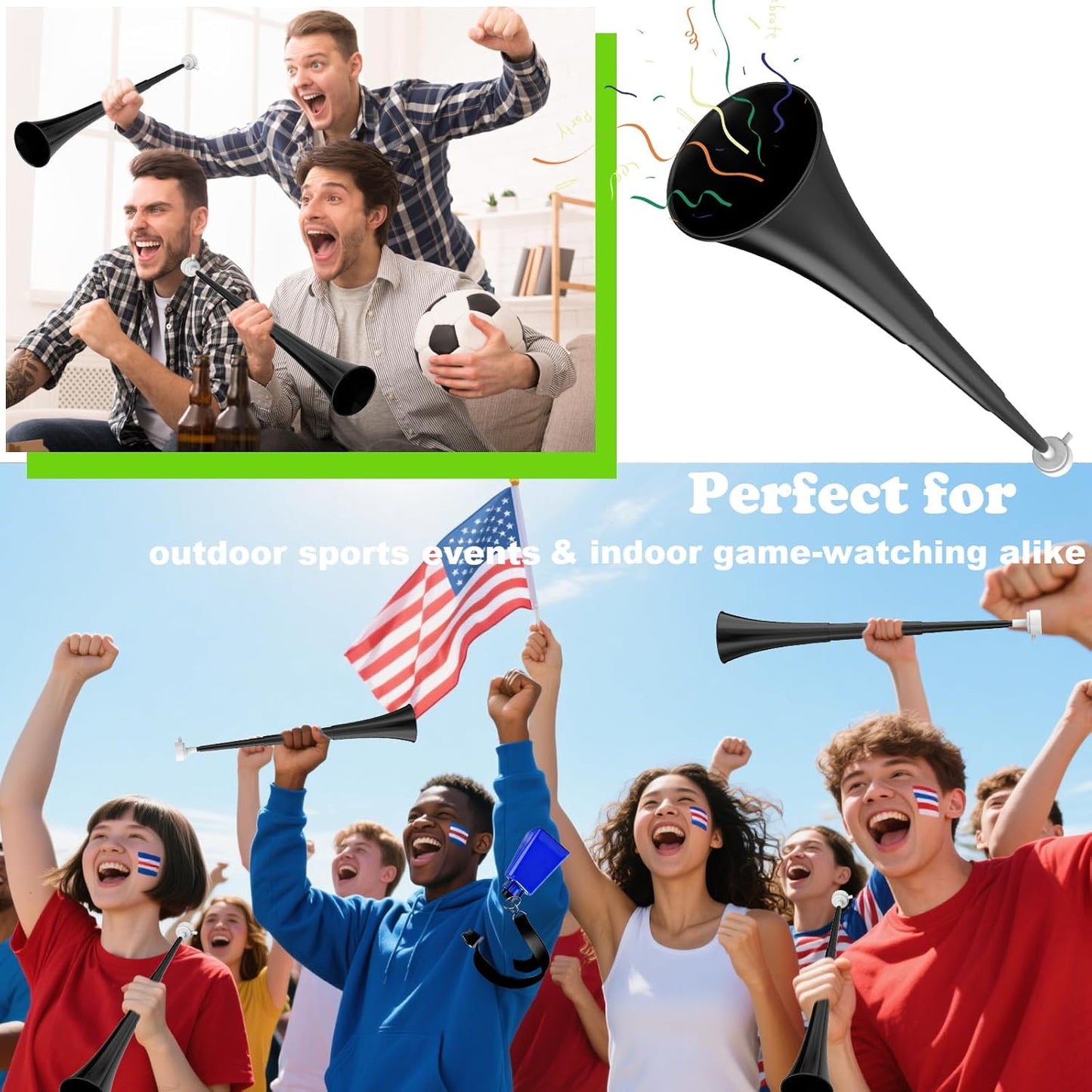 Collapsible Stadium Horn 24 Inch Vuvuzela Noise Makers Plastic Cheering Trumpet Blow Horns Noisemakers for Sporting Events Football Games School Sports Party Supplies Favors Accessories