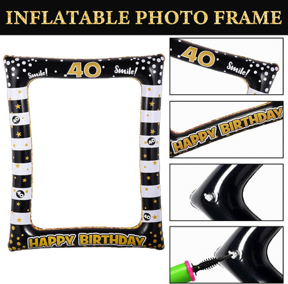 Hawaiian Party Photo Booth Props Kit, 30 PCS Luau Photo Booth Props with Large Inflatable Selfie Picture Frame for Hawaiian Tropical Tiki Summer Pool Party Supplies
