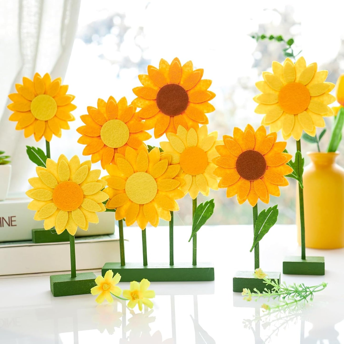 SUNBEAUTY 4PCS Honey Bee Honeycomb Centerpieces Decorations Yellow Bee Honeycomb Table Centerpieces with Sunflower Stickers for Baby Shower Birthday Gender Reveal Birthday Decoration