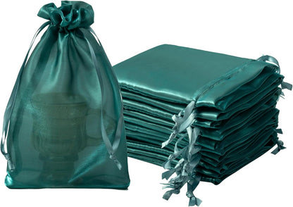 QIANF 20 Pcs Peacock Blue Small Organza Bags 3X4 inch for Wedding Favors with Drawstring, Mini Mesh Gift Bags Jewelry Pouch for Candy Bridal Shower Party Favor Baby Shower Christmas