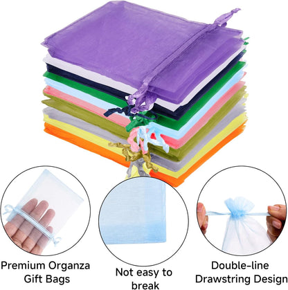 joycraft 50Pcs Organza Bags, 2x3 inch Gift Favor Bags, White Wedding Favor Bags, Jewelry Pouches with Drawstring, Mesh Bags Drawstring for Jewelry, Festival, Makeup, Candy, Desserts