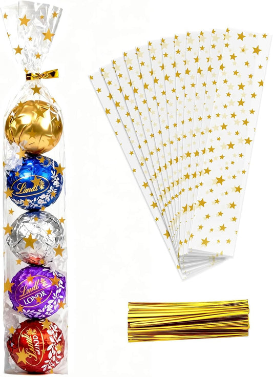 5x7 Inch Iridescent Cellophane Treat Bags with Twist Ties, Treat Bags for Candy Cookie Goodie Chocolates, And Popcorn