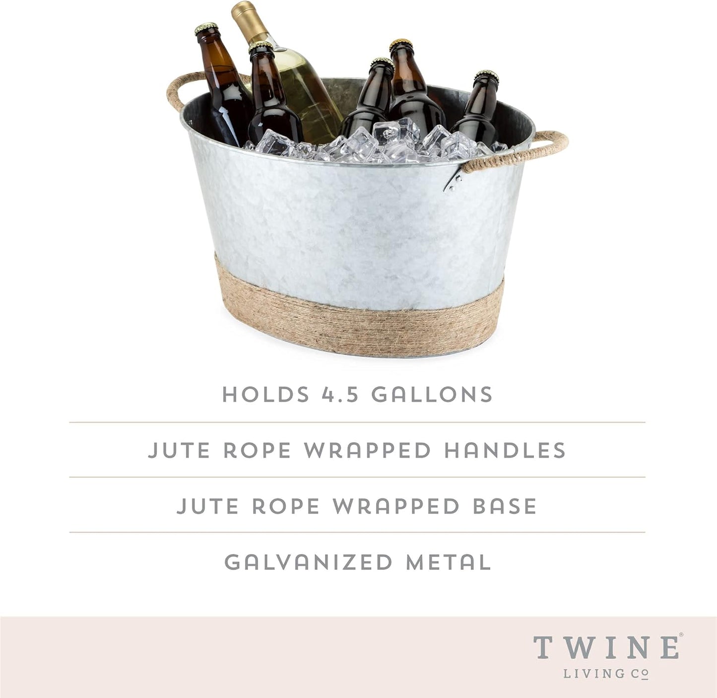 Twine Cheers Beverage Tub, Galvanized Tubs for Entertaining, Drink Buckets for Parties, Large Ice Tub and Gift Basket, Beer Buckets, Cream, 6.3 Gallons Set of 1