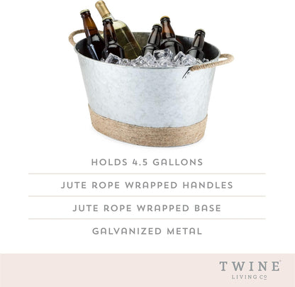 Twine Cheers Beverage Tub, Galvanized Tubs for Entertaining, Drink Buckets for Parties, Large Ice Tub and Gift Basket, Beer Buckets, Cream, 6.3 Gallons Set of 1