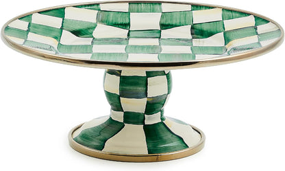 MACKENZIE-CHILDS Enamel Pedestal Platter, Round Cake Stand, Large, Black-and-White Courtly Check