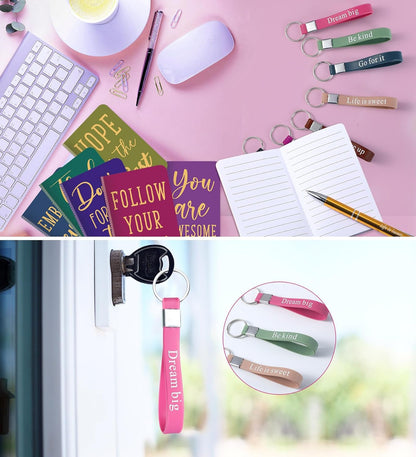 PerKoop 48 Pcs Inspirational Gifts Bulk Motivational Notepads Ballpoint Pens Keychains Set Modern Farmhouse Journal Notebooks Christian Gifts for Teachers School Office Party Favor Supplies