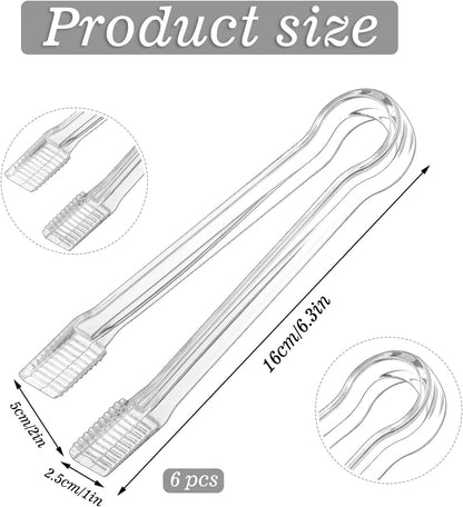 6 PCS Clear Plastic Serving Tongs, 6.3 Inch Mini Serving Utensils Plastic Tongs Ice Tongs for Buffet Bar Kitchen BBQ Appetizers Pastries Christmas Party