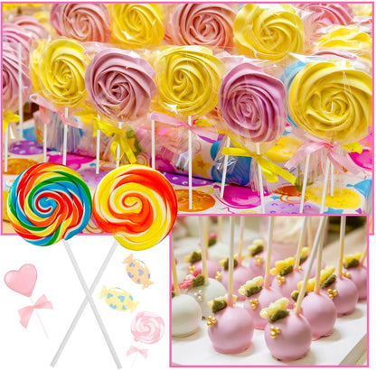 300Pcs Lollipop Sticks and Wrappers Kit, 100Pcs 6IN Cake Pop Stick, 100pcs Clear Candy Treat Bags Parcel, 100pcs Gold Twist Ties for Lollipops, Candies, Chocolates Cookies