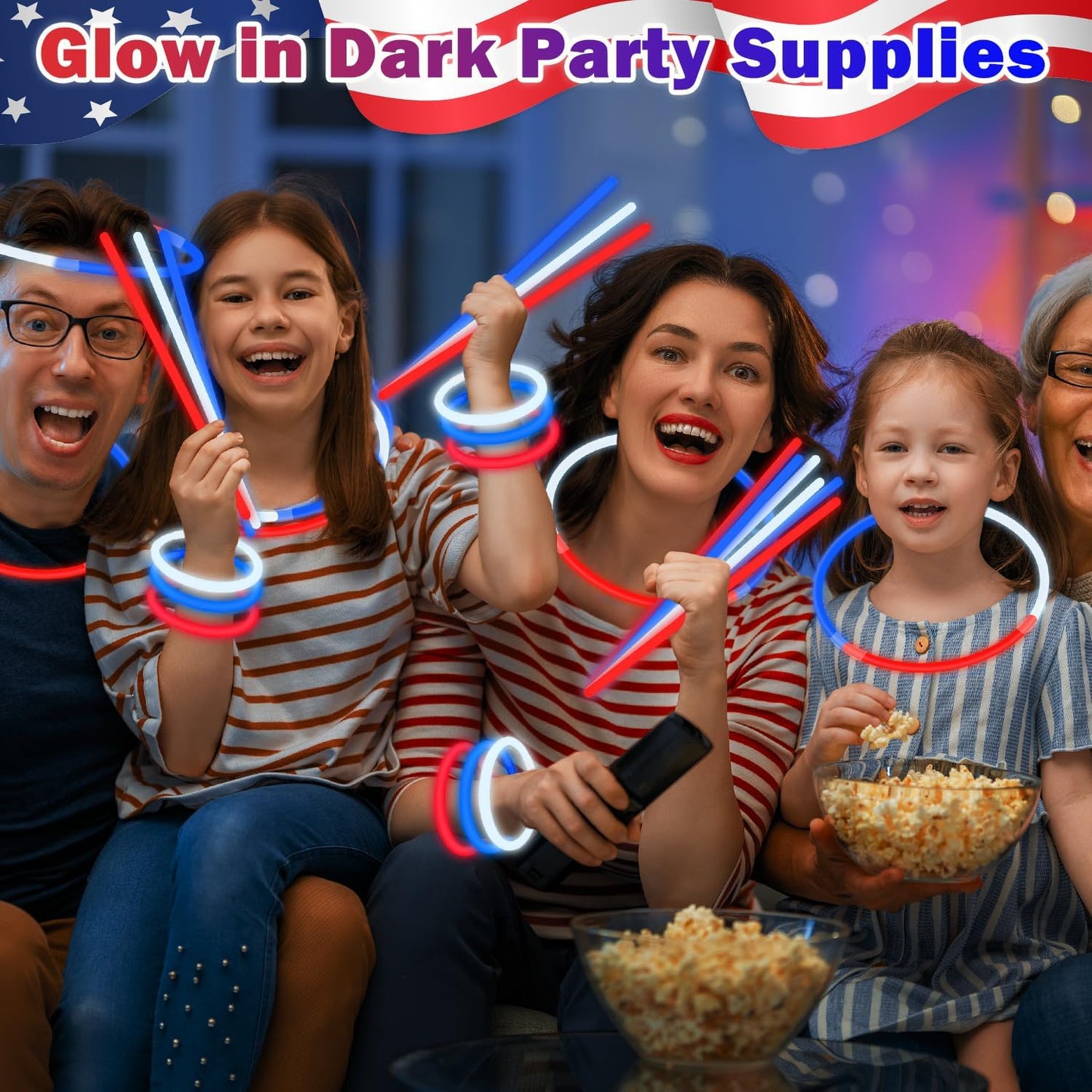 4th of July Red White Blue Glow Sticks Party Favors for Kids 90 PCS,Light Up Bracelets Necklaces for Fourth of July,Memorial Day Accessories Decorations,250th Patriotic Gift Treat Goodie Bag Stuffers