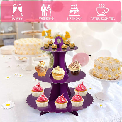Soleebee 3-Tier Cupcake Stand, Cardboard Cupcake Tower, Dessert Cup Cake Stand Tower for Birthday Wedding Party Decoration, Cupcake Tier Stand 1 Set (Black)