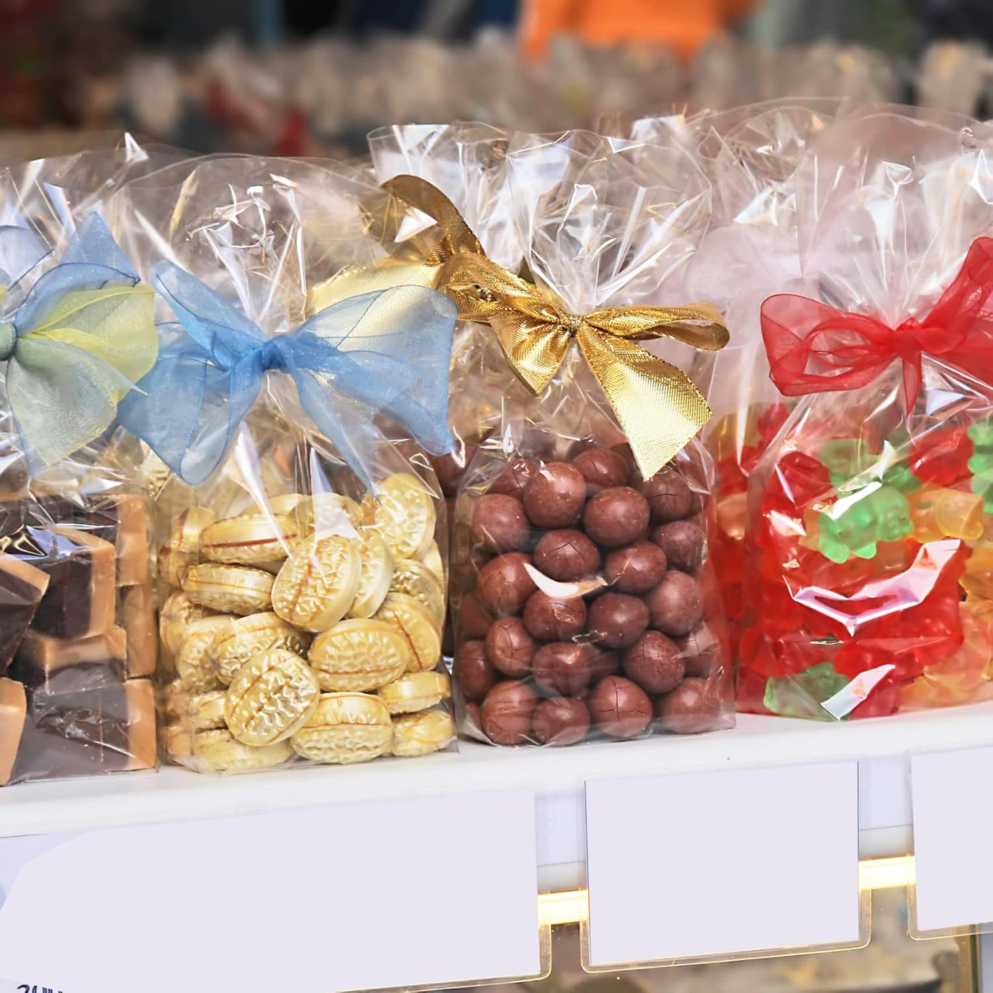 Gusseted Flat Bottom Cellophane Bags with Paper Insert 50Pcs 4x2x8 Inches Smore Bags