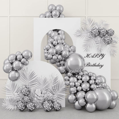 RUBFAC 87pcs Metallic Blue Silver Balloon Garland Arch Kit, 18 12 10 5 Inch Blue Silver Confetti Latex Party Balloons for Birthday Graduation Baby Shower Decoration