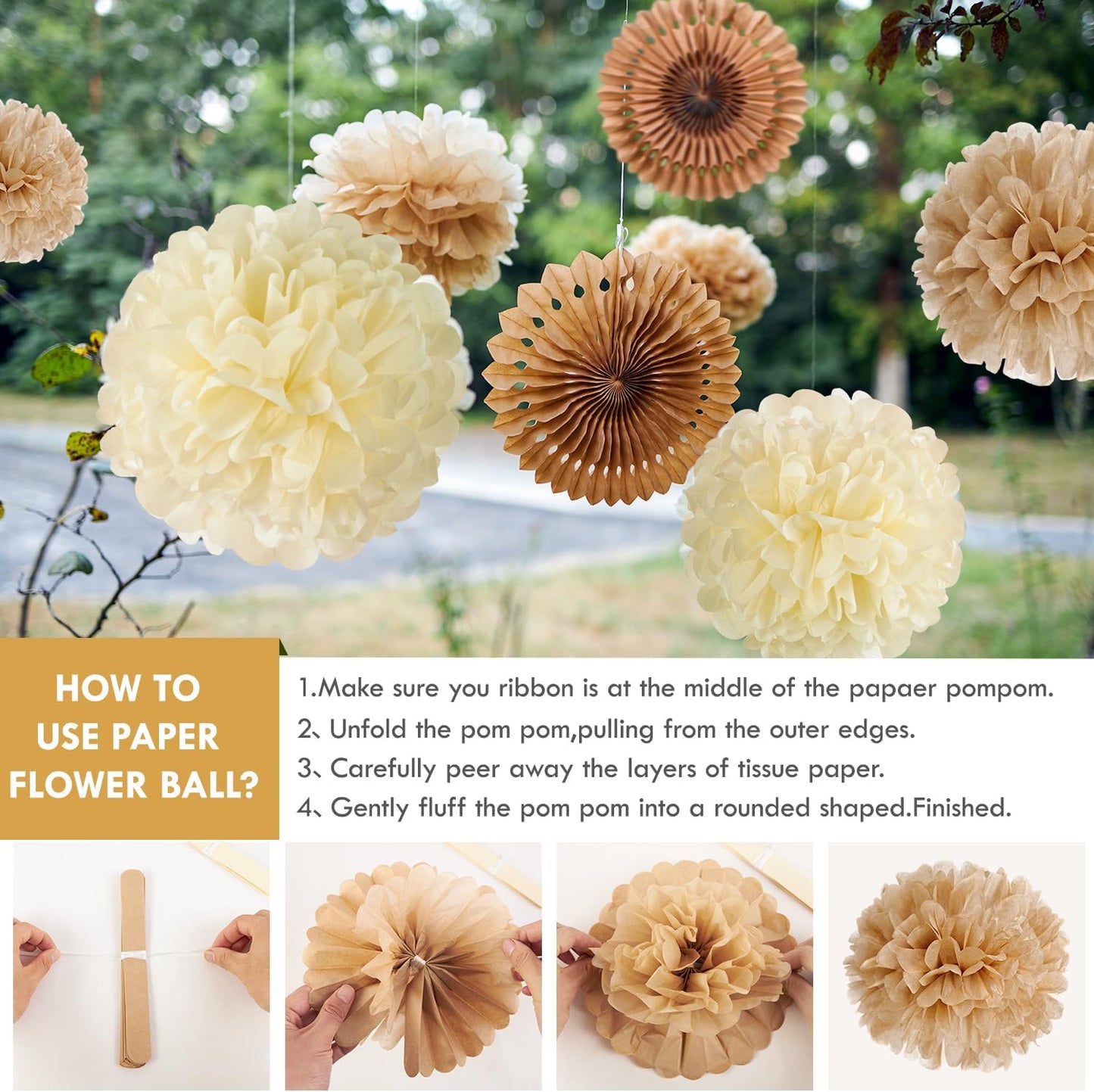 PAPER JAZZ Paper Flowers with Paper Fan Boho Hanging Decor Artificial Flowers Decorations for Wall Pink and Orange Party Decorations for Classroom, Beach Party, Summer Birthday Party Pack of 11.