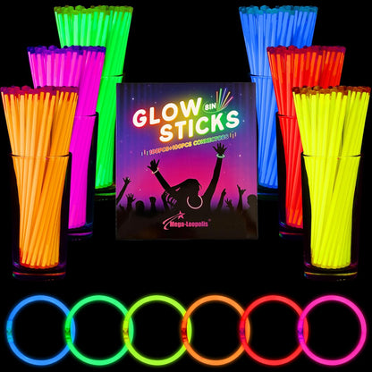 Mega-L Glow Sticks Party Supplies, Glow in the Dark Party Favors, 100 Pcs 8" Ultra Bright Glow Necklaces and Glow Bracelets with Connectors for Neon New Years Eve Party, Glow Party Decorations