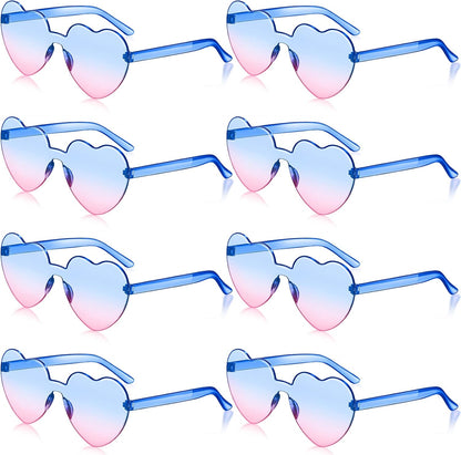 Frienda 8 Pairs Heart Shaped Sunglasses for Women Rimless Heart Glasses Candy Color Sunglasses for Party Favor