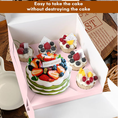 10 Packs Bento Cake and Cupcake Box 3 Holes Fit 2 Cupcakes and 1 Mini Cake Box with Clear Window and Stickers for Cake Cupcake Cookie or Easter and Mother’Day. (1+2/10pcs)