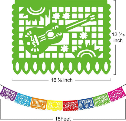 Asoulin 6PCS Mexican Party Banners, Cinco De Mayo Decoration Fiesta Party Decoration, Mexican Themed Party Decor 5 De Mayo Banner Plastic Papel Picado, Mexico Birthday Party Supplies -12 Patterns/90FT