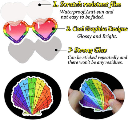 QTL Neon Stickers for Teens & Students Prizes, Waterproof Vinyl Party Favor Stickers, School Rewards, Water Bottle and Laptop, 50PCS - Colors A