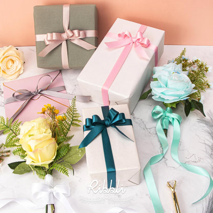 Ribbli Double Faced White Satin Ribbon,3/8” x Continuous 25 Yards,Fabric Ribbon use for Bows Bouquet,Gift Wrapping,Floral Arrangement