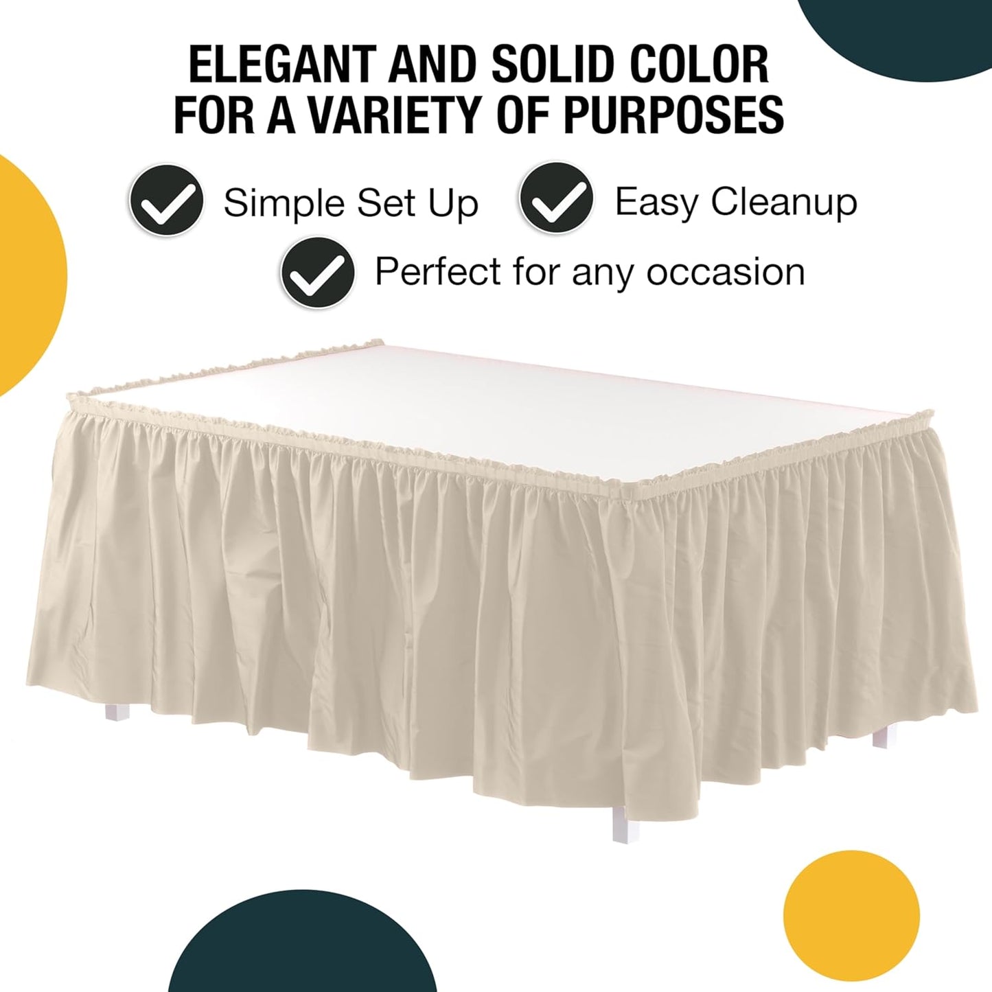 Exquisite Ruffle Table Skirt Black 6 Pack 14 Ft Long Table Skirts for Rectangle Tables 6ft Plus or Round Tables Skirts with Adhesive Strip for Gender Reveal Decor & Happy Birthday Parties