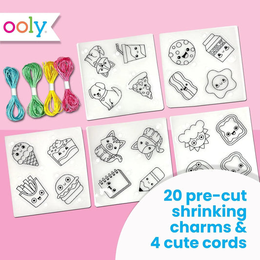 Ooly x Peanuts Snoopy 34 PC DIY Shrinking Art Kit for Kids with Markers, 20 Plastic Pre Cut Charms and More, No Mess Creative Activity Jewelry Making Kit