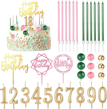 Yerliker 34 Pcs Happy Birthday Cake Toppers Decorations Birthday Candles DIY Cake Decor for Men Women Wedding Anniversary(Gold)