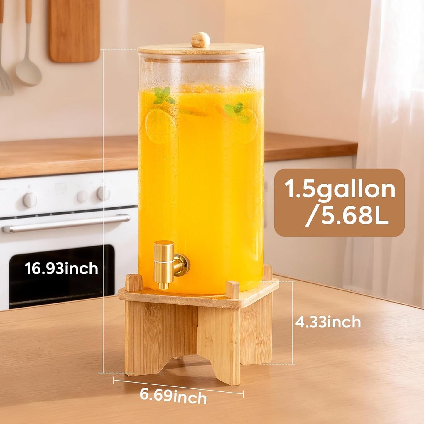 FavorFlavor Glass Drink Dispenser for Parties:2PCS 1.5 Gallon Large Beverage Dispenser with Stand,Water Lemonade Dispenser with Stainless Steel Spigot,Ideal for Dispensing Juice, Beverages, Sun Tea