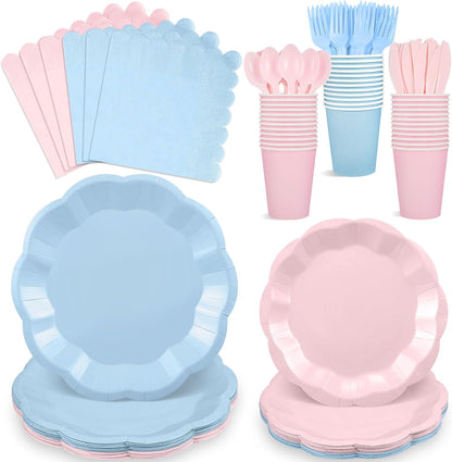 NatNarr 175 Pcs Sage Green Plates and Napkins Set, 25 Guest Sage Green Party Supplies Include Scalloped Paper Plate Napkin Cup Forks Knives Disposable Plastic Cutlery for Wedding Baby Shower Birthday