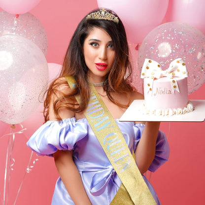 COCIDE Birthday Queen Sash & Rhinestone Tiara Set Gold Happy Birthday Crowns for Women Party Decoration Kit Rhinestone Headband for Women Glitter Crystal Hair Accessories for Cake Topper