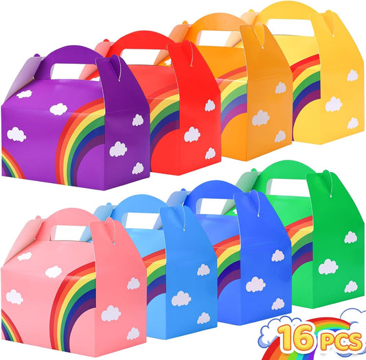 VGOODALL 16PCS Gable Treat Boxes Goodie Bags, 6x3.5x3.5inch Colorful Paper Gift Boxes for Kids Snacks, Candy, Toys, Birthday Party, Wedding