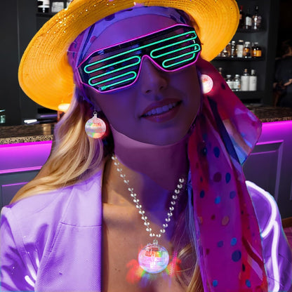 JICASTO LED Disco Ball Earrings and Necklaces, 2 Pcs 70s 80s Light up Disco Ball Set for Disco Party Favors Dance Accessories Women Halloween Costume
