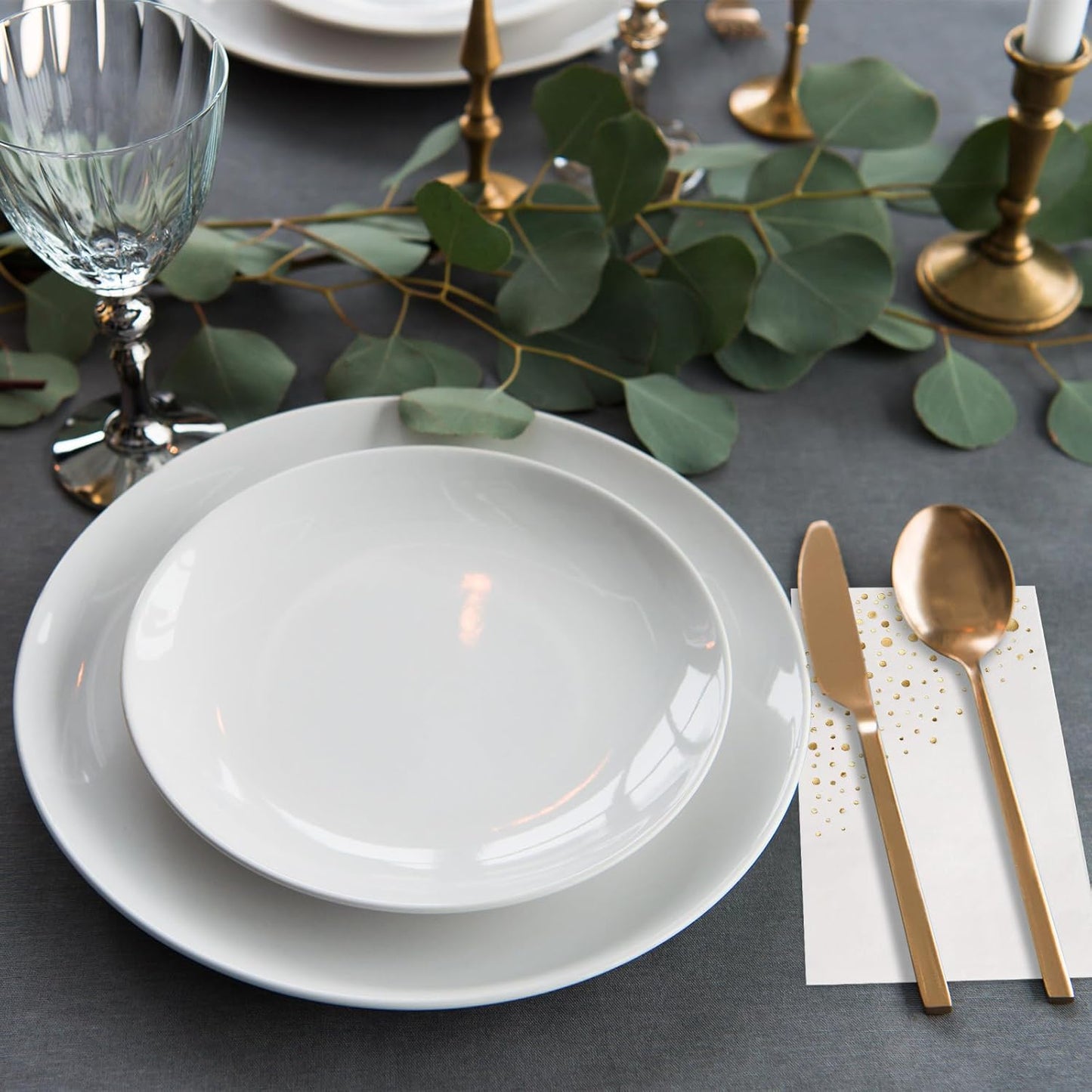 Stylish Gold Dinner Napkins, 100 White and Gold Napkins, Disposable Party Napkins, 7.5x4.25 Inch Wedding Napkins for Reception, 3-Ply Dinner Napkins, Disposable Napkins for Party, Gold Paper Napkins