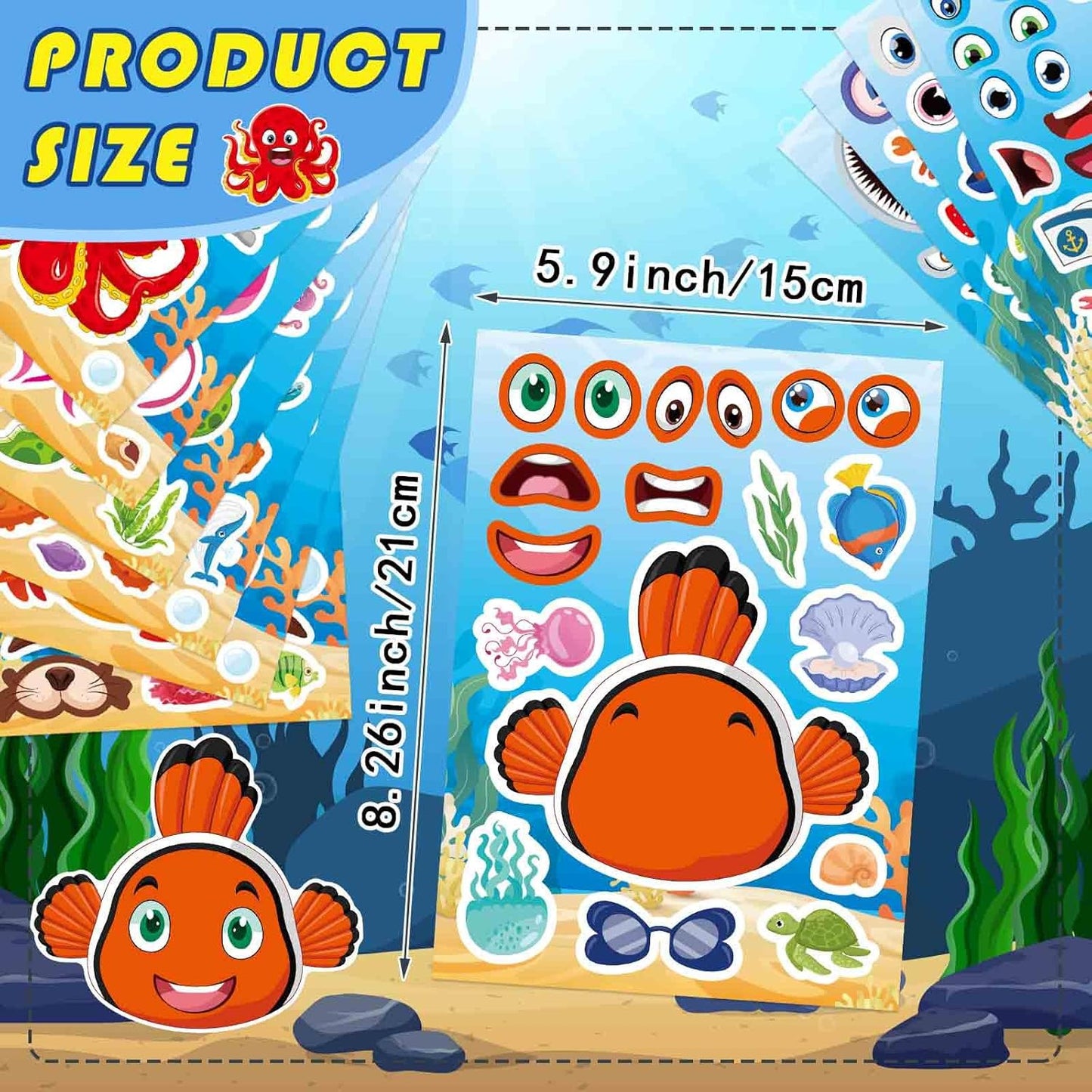 24 Sheets Make a Face Stickers for Kids Toddlers, Make Your Own Animal Mix and Match Sticker Sheets with Sea Animals Horses Dinosaurs Unicorns for Kids Crafts Party Favors Goodie Bags Stuffers