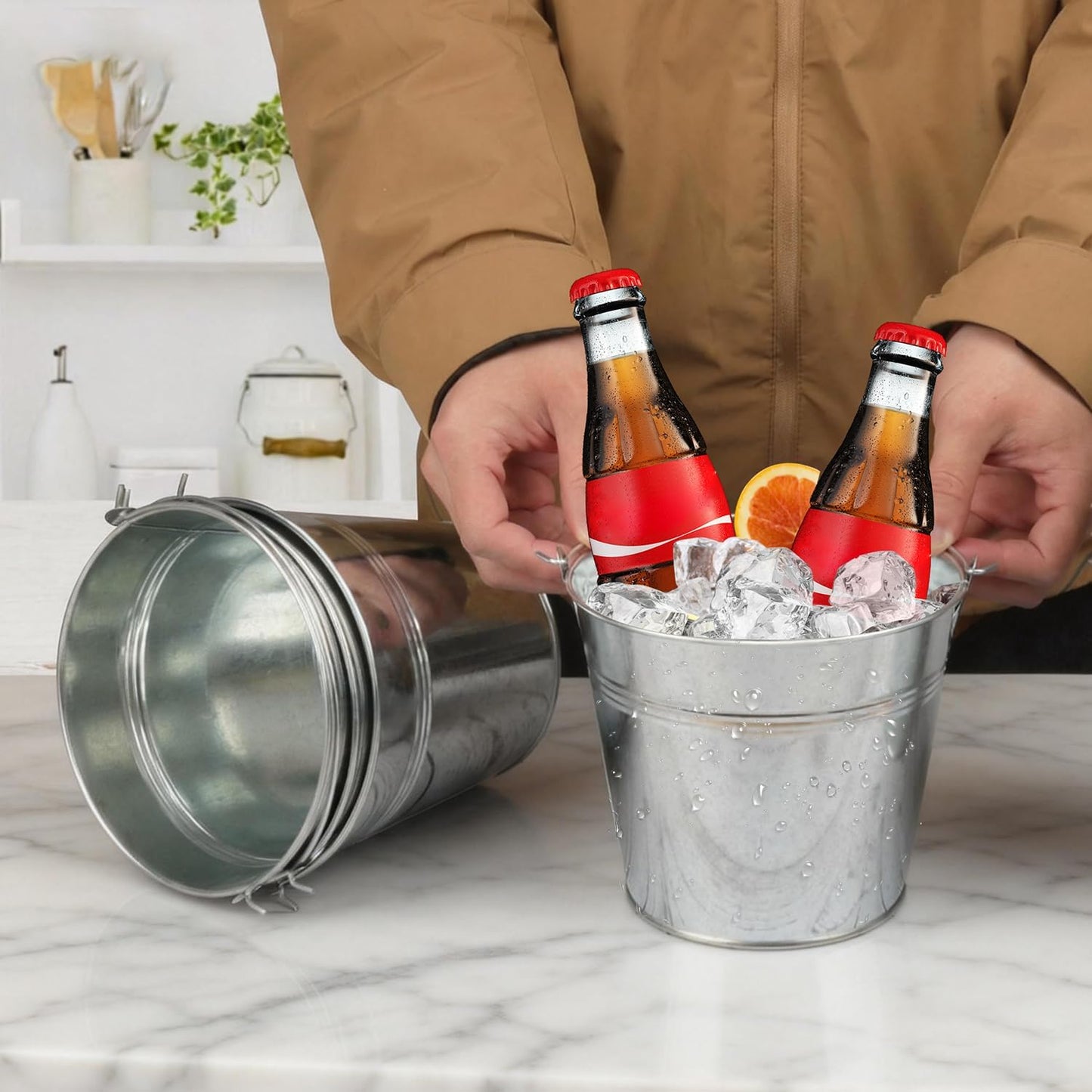 3 PCS 15.3 x 9 x 6 inches White Metal Galvanized Tub with Iron Handles, 3 Gallon Beverage Tubs for Parties, Large Ice Buckets for Beer, Wine, Cocktails & Outdoor Events