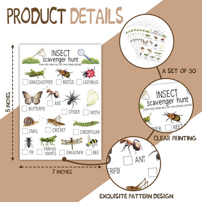 Insect Scavenger Hunt Cards Set of 30 Pcs, Nature Treasure Hunt Game for Family Friends, Outdoor Holiday Party Game Find and Seek Camping Activity -03
