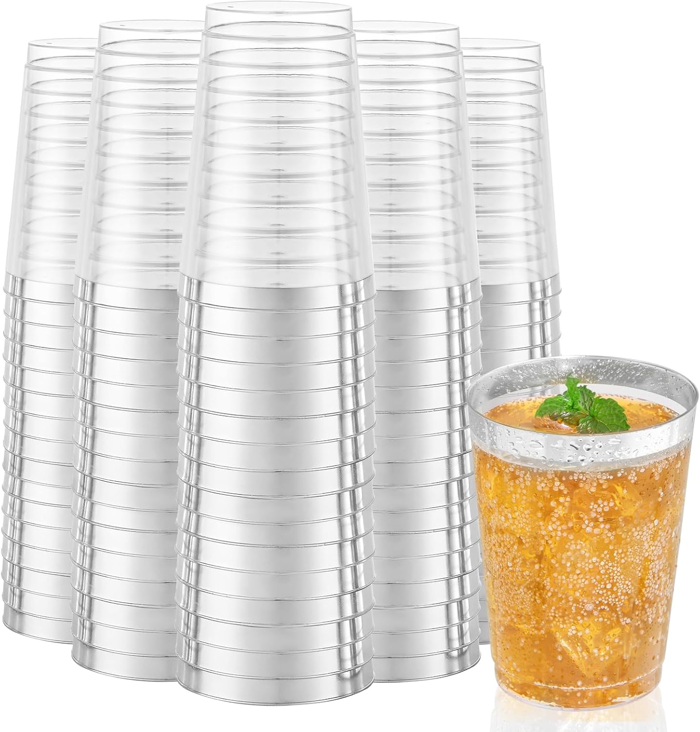 I00000 100 Pack 12 oz Gold Plastic Cups, Gold Rimmed Disposable Cups, Disposable Wine Glasses Cocktail Glasses Premium Cup with Golden Rim, 12 Ounce Plastic Tumblers for Party & Wedding