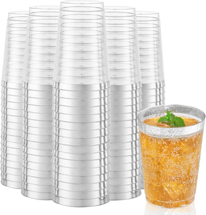 I00000 100 Pack 12 oz Gold Plastic Cups, Gold Rimmed Disposable Cups, Disposable Wine Glasses Cocktail Glasses Premium Cup with Golden Rim, 12 Ounce Plastic Tumblers for Party & Wedding