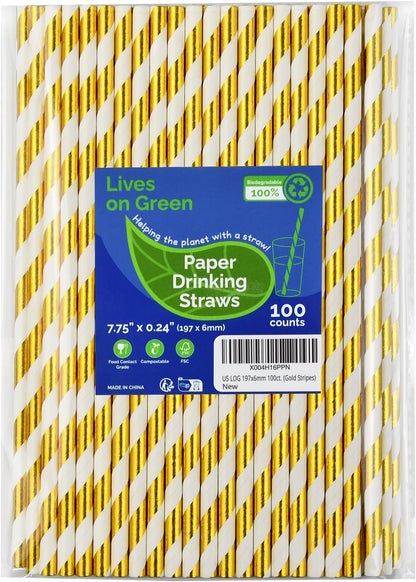 Disposable Paper Straws Solid Green - 7.75'' x 0.24'', 100 Counts - for Drinking, Beverage, Juice, Soda, Bar Supplies