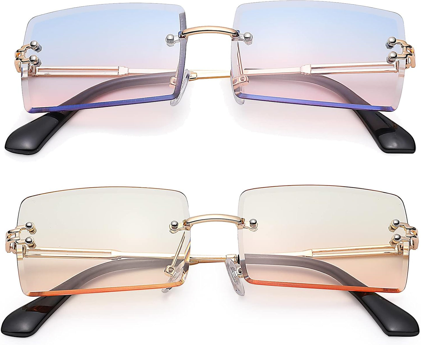 Rectangle Sunglasses for Men/Women Small Rimless Square Shade Eyewear