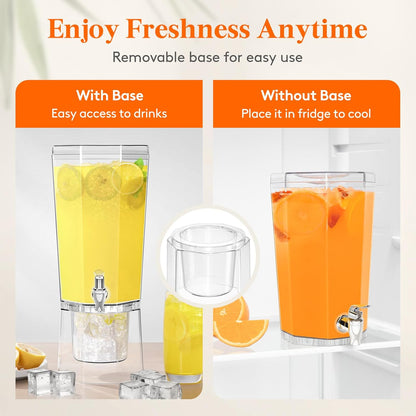 Lifewit 1 Gallon Drink Dispenser for Parties 2 Pcs, Plastic Beverage Container for Juice/Tea/Soda with Stand & Ice Core, Clear Lemonade Dispenser with Spigot, BPA Free Water Pitcher 39 x 16 cm/15x6"