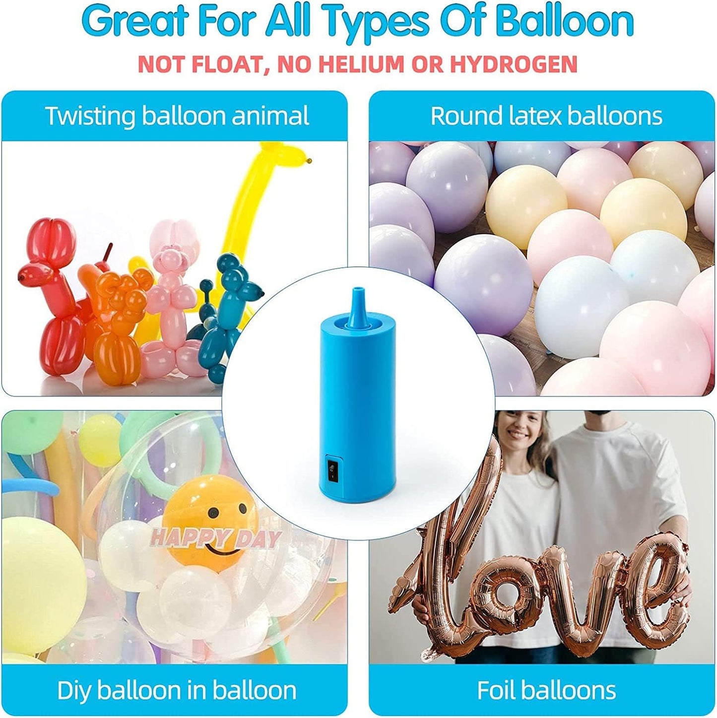 Electric Balloon Air Pump - Portable Inflato Blower for All 260 Balloons, Great for Long Animal Balloon Foil Balloons Inflator Pump for Event & Party Decoration(Sky Blue)