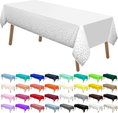 PARTY ULYJA White Plastic Tablecloths 2 Pack Disposable Table Covers 54 x 108 Inch Bridal Shower PEVA Vinyl Table Cloths for Picnic Birthday Wedding Banquet Parties 8 ft Rectangle Table Use