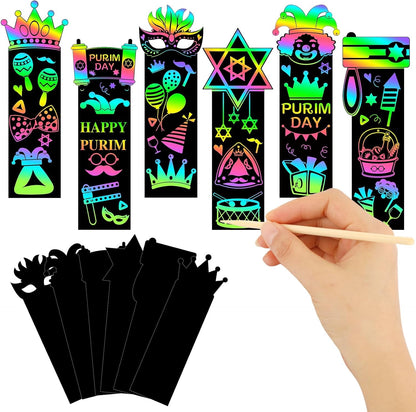 JUNEBRUSHS 30Pcs Ocean Crafts, Rainbow Magic Ocean Animals Scratch Bookmarks Under The Sea Party Favors Games for Activities Summer Arts and Crafts
