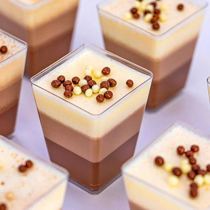 Zezzxu 3 oz Square Mini Dessert Cups with Spoons - 50 Pack Plastic Pudding & Parfait Cups Party Dessert Shooters for Serving Trifle Mousse Cake Appetizers